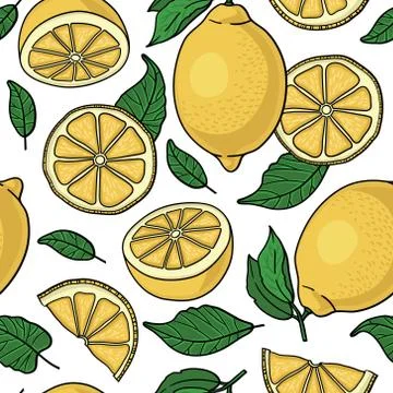 Seamless pattern with yellow lemons. Vector illustration. Illustrazione stock