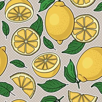 Seamless pattern with yellow lemons. Vector illustration. Stock Illustration