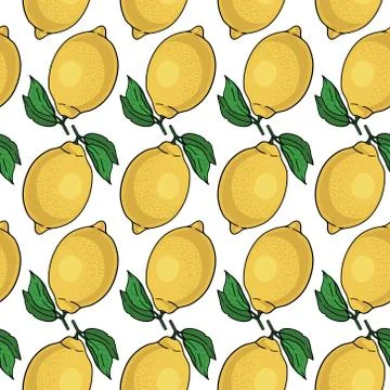 Seamless pattern with yellow lemons. Vector illustration. Stock Illustration