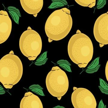 Seamless pattern with yellow lemons. Vector illustration. Stock Illustration