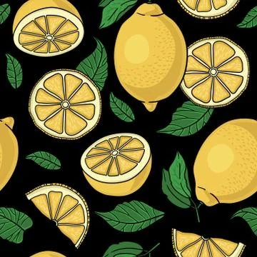 Seamless pattern with yellow lemons. Vector illustration. Stock Illustration