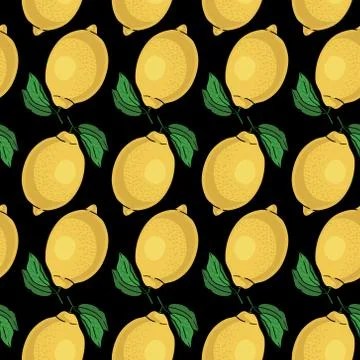 Seamless pattern with yellow lemons. Vector illustration. Stock Illustration