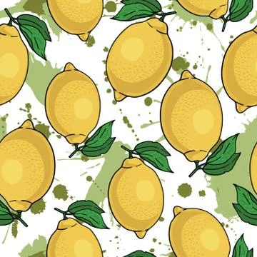 Seamless pattern with yellow lemons. Vector illustration. Stock Illustration