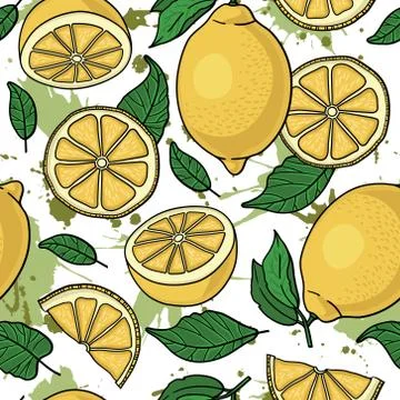 Seamless pattern with yellow lemons. Vector illustration. Stock Illustration
