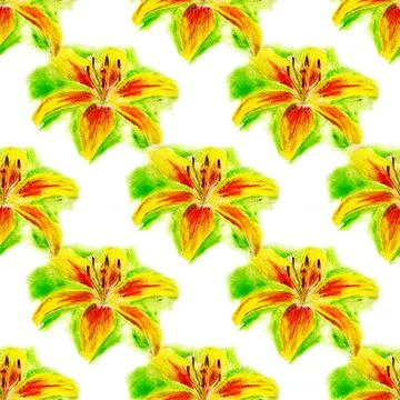 Seamless pattern with yellow lily Stock Illustration