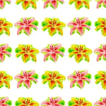 Seamless pattern with yellow lily Stock Illustration