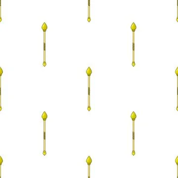 Seamless pattern with yellow magic staff icon on white background. Vector. Stock Illustration