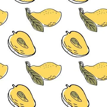 Seamless pattern with yellow mango, sketch art イラスト素材