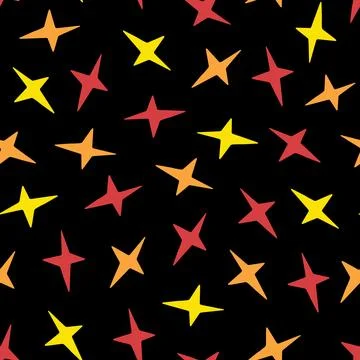 Seamless Pattern with Yellow, Orange and Red Doodle Stars. Stock Illustration