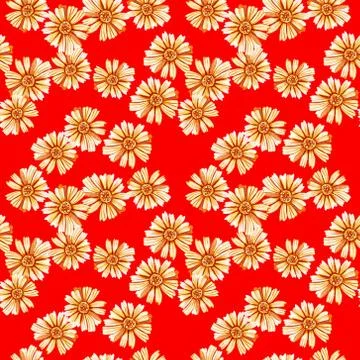 Seamless pattern with yellow orange daisies. Stock Illustration