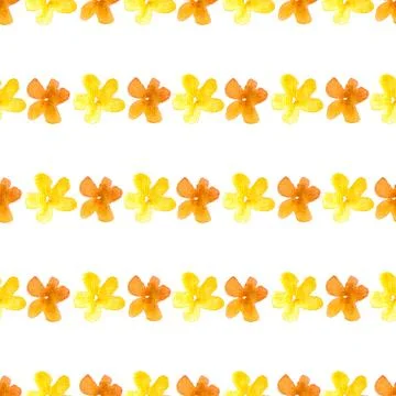Seamless pattern of yellow orange flowers, hand drawn watercolor on white Illustrazione stock