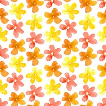 Seamless pattern of yellow orange flowers, hand drawn watercolor on white Stock Illustration