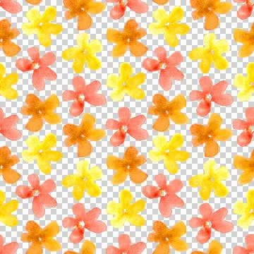 Seamless pattern of yellow orange flowers, hand drawn watercolor on white Illustrazione stock