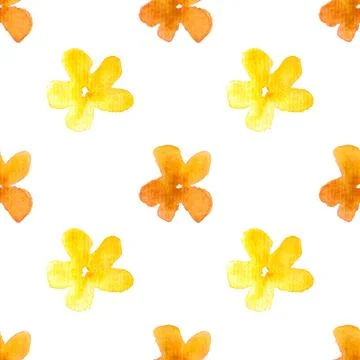 Seamless pattern of yellow orange flowers, hand drawn watercolor on white 스톡 일러스트