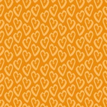 Seamless pattern yellow orange heart brush strokes lines design, abstract sim Stock Illustration