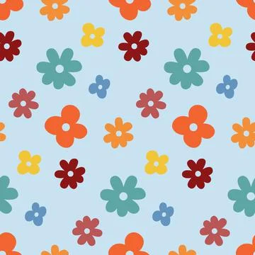 Seamless pattern, yellow orange red flower, simple childish design Stock Illustration