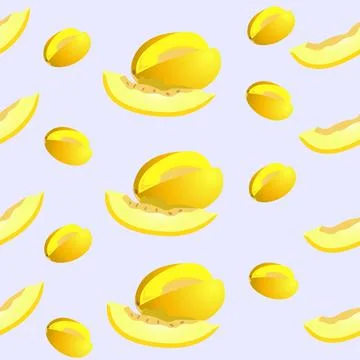 Seamless pattern of yellow oval melon with a cut piece. Vector illustration Stock-Illustration