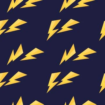 Seamless pattern with yellow painted thunderbolt, vector zipper, Stock Illustration