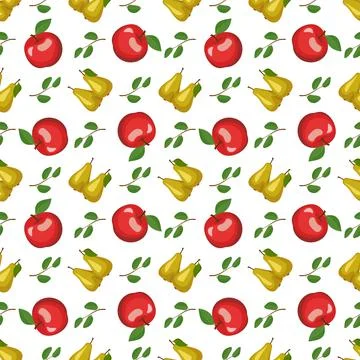 Seamless pattern with yellow pear and red apple. Stock Illustration
