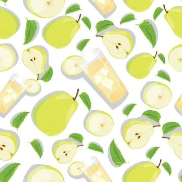 Seamless pattern with yellow pear and pear slash. Fruit background. Vector .. 스톡 일러스트