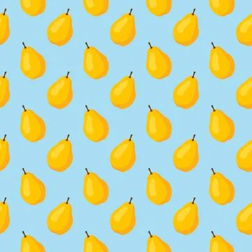 Seamless pattern with yellow pear on blue background. Fruit background. Stock Illustration