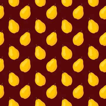 Seamless pattern with yellow pear on brown background. Stock Illustration