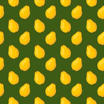 Seamless pattern with yellow pear on green background. Fruit background. Stock Illustration