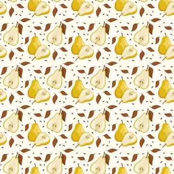 Seamless pattern with yellow pear in monochrome brown colours. Stock Illustration