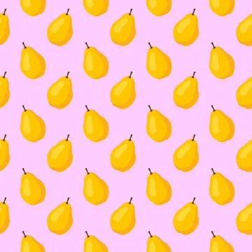 Seamless pattern with yellow pear on pink background. Fruit background. Stock Illustration