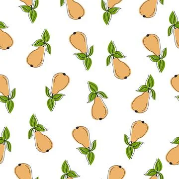 Seamless pattern with yellow pear on white background. Summer fruit vector Stock Illustration