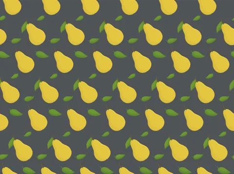 Seamless pattern with yellow pears and leaves to the dark background. Stock Illustration