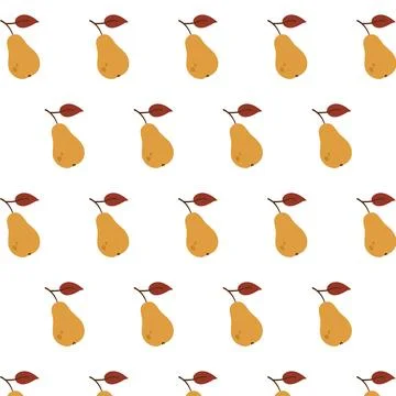 Seamless pattern with yellow pears and brown leaves on a white background. .. Illustrazione stock