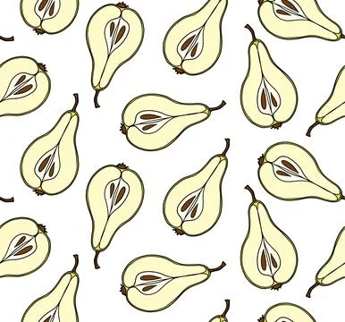 Seamless pattern with yellow pears on white background. Vector illustration. Illustrazione stock