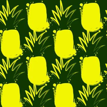 Seamless Pattern yellow pineapple on blue green background Stock Illustration