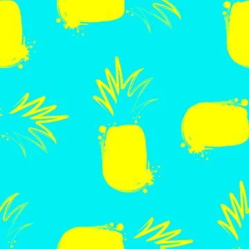 Seamless Pattern yellow pineapple on blue background Stock Illustration