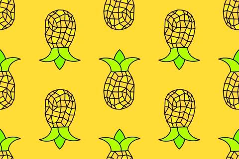 Seamless pattern of yellow pineapple seamless pattern. Vector Stock Illustration