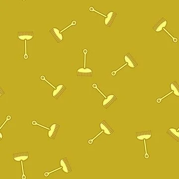 Seamless pattern Yellow plastic sand rake for beach play Stock Illustration