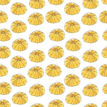 Seamless pattern of yellow pumpkins, hand drawn with black ink and felt-tip pens Stock Illustration