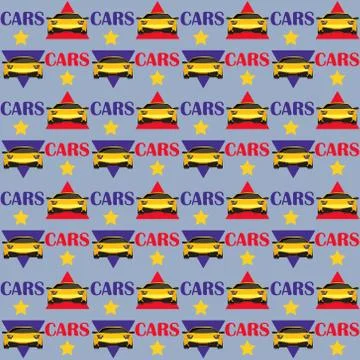 Seamless pattern with yellow race car. Vector illustrations Stock Illustration