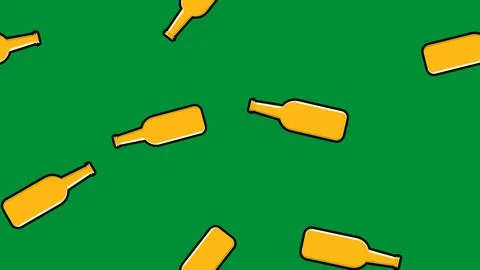 Seamless pattern of yellow repeating alcoholic beer glass bottles with beer f Stock Illustration