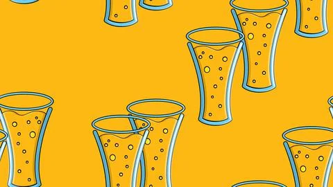 Seamless pattern of yellow repeating alcoholic beer glasses glass with beer f Stock Illustration