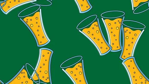 Seamless pattern of yellow repeating alcoholic beer glasses glass with beer f Stock Illustration