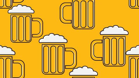 Seamless pattern of yellow repeating alcoholic beer glasses glass with beer f Stock Illustration