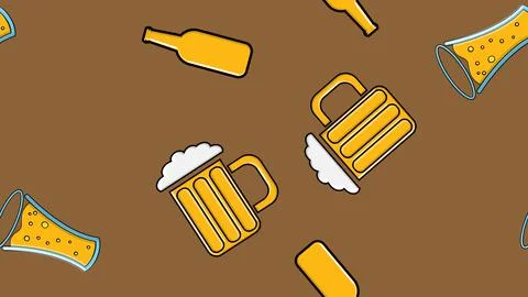 Seamless pattern of yellow repeating alcoholic beer glasses glass with beer f Stock Illustration