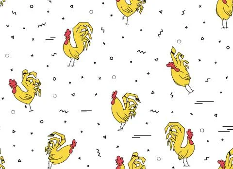 Seamless pattern with yellow rooster on a white background. Stock Illustration