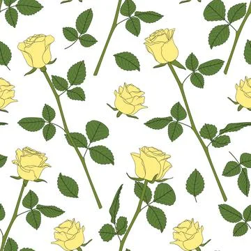 Seamless pattern with yellow roses. Vector floral background. Stock Illustration