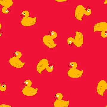Seamless pattern yellow rubber duck toy floating on white background Stock Illustration
