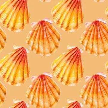 Seamless pattern of yellow scallops. Stock Illustration