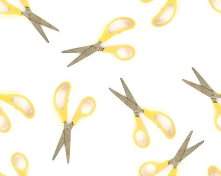Seamless pattern yellow scissors on white isolated background Stock Photos