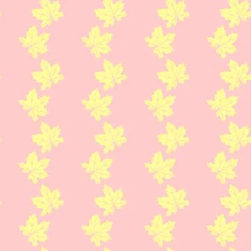 Seamless pattern of yellow silhouette maple leaves isolated on light pink bac Stockillustratie